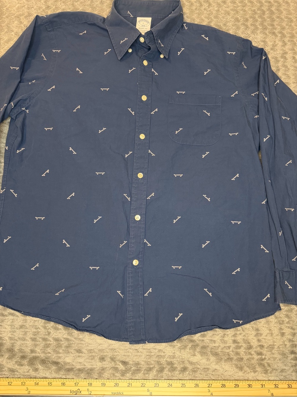Brooks Brothers Navy Button-Down Shirt with Small Skateboard Motif